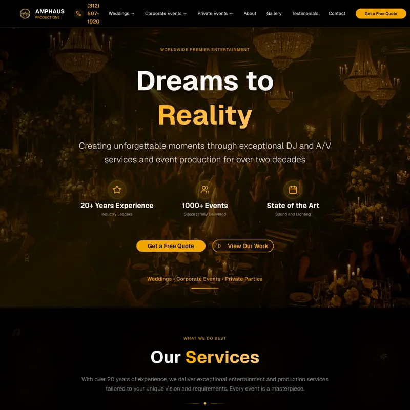 The Amphaus Productions website, built by Northfolk