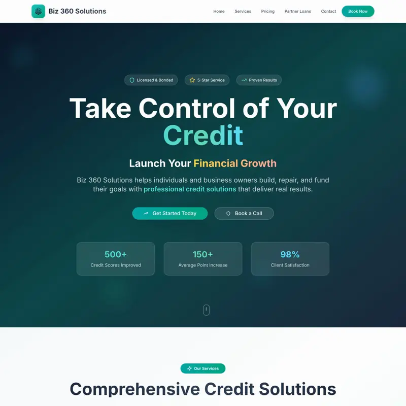 The Biz 360 Solutions website, built by Northfolk