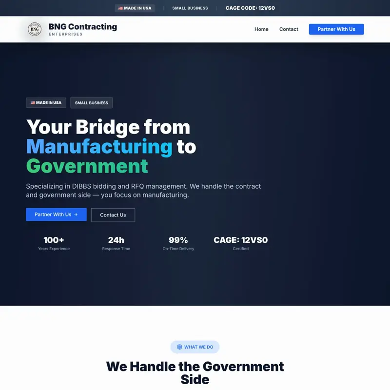 The BNG Contracting Enterprises website, built by Northfolk