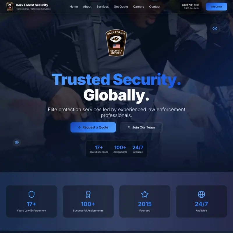 The Dark Forest Security website, built by Northfolk