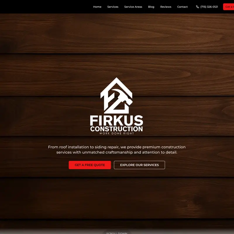 The Firkus Construction website, built by Northfolk