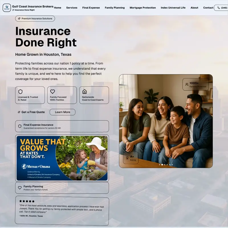 The Gulf Coast Insurance Brokers website, built by Northfolk