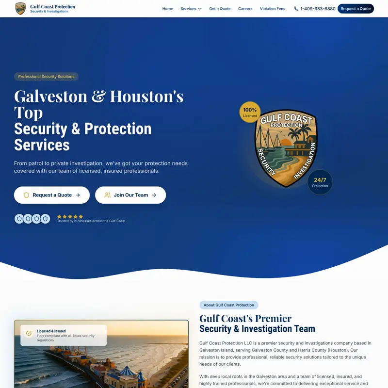 The Gulf Coast Security Services website, built by Northfolk
