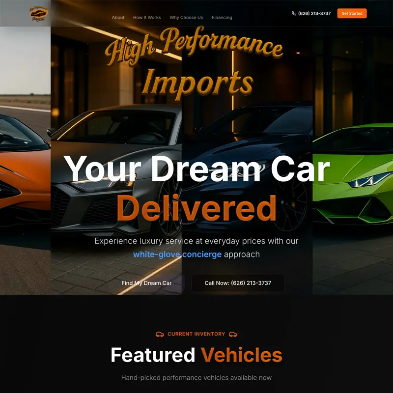 The High Performance Imports website, built by Northfolk