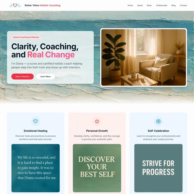 The Better Vibes Holistic Coaching website, built by Northfolk