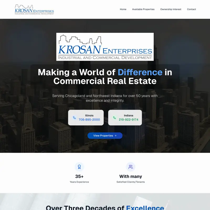 The Krosan Enterprises website, built by Northfolk