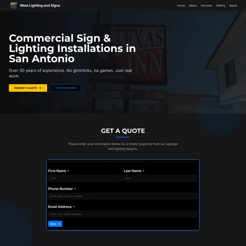 The West Lighting and Signs website, built by Northfolk