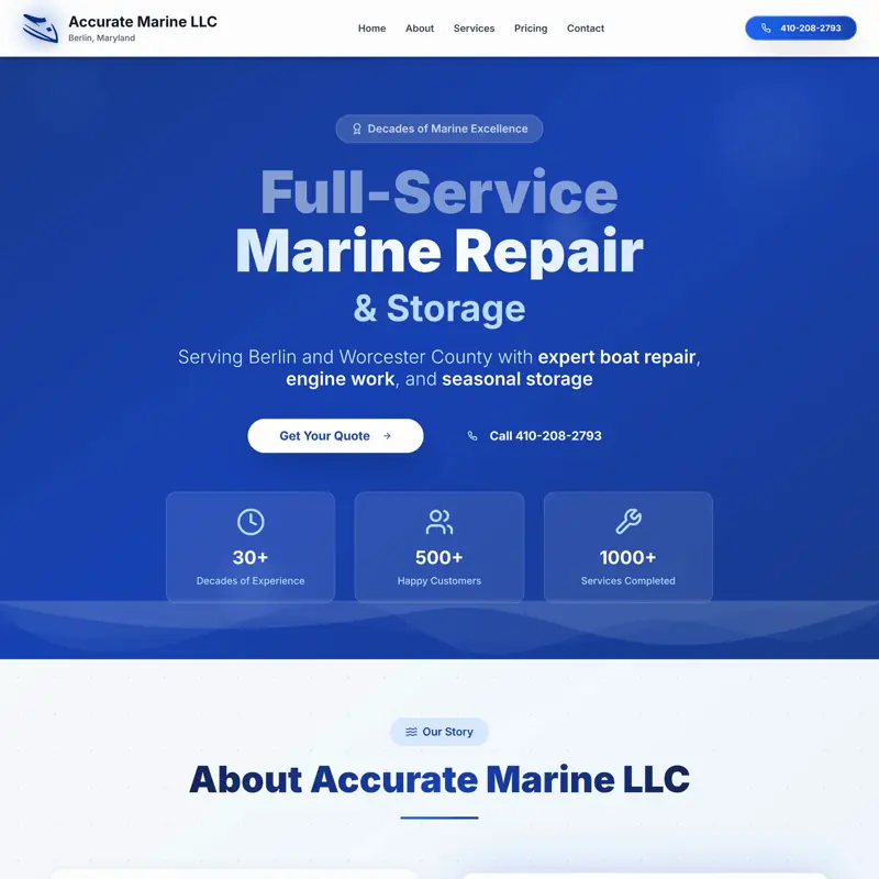 The Accurate Marine website, built by Northfolk