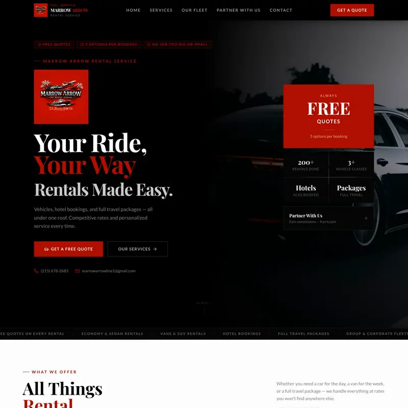The Marrow Arrow Rental Service website, built by Northfolk
