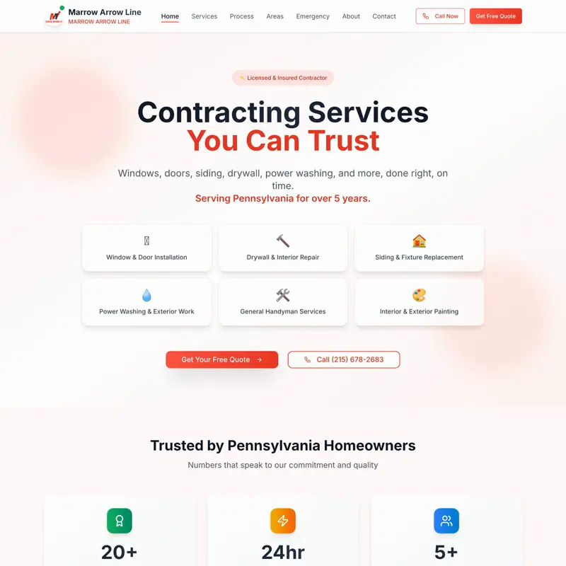 The Marrow Arrow Line Contracting website, built by Northfolk
