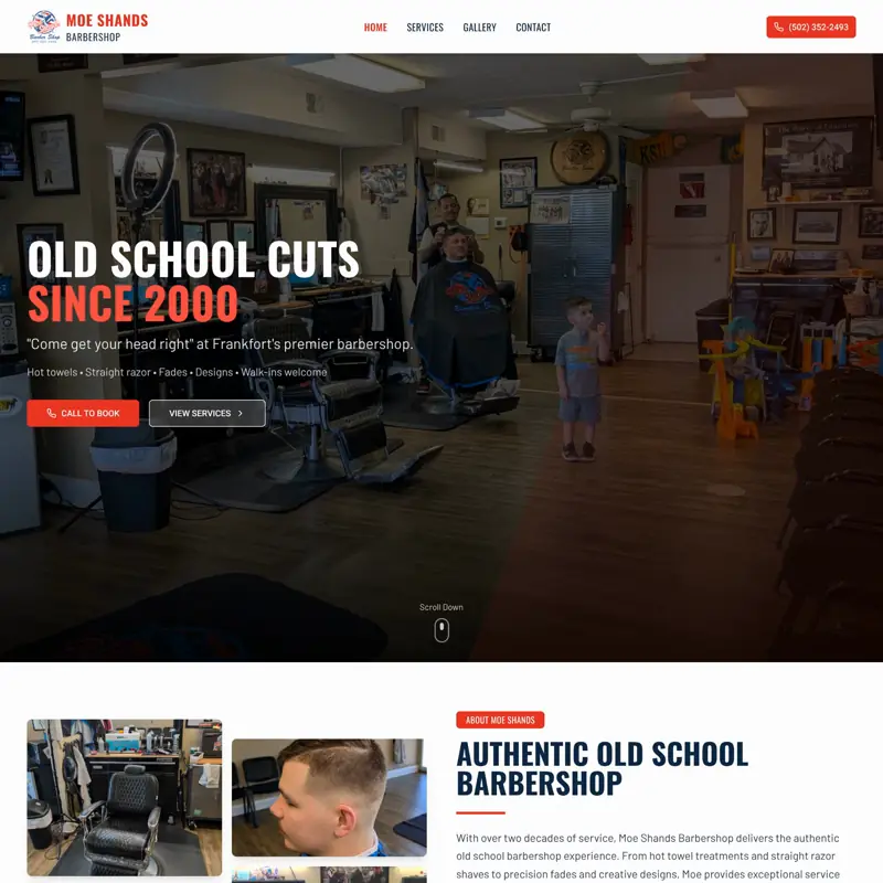The Moe Shands Barber Shop website, built by Northfolk