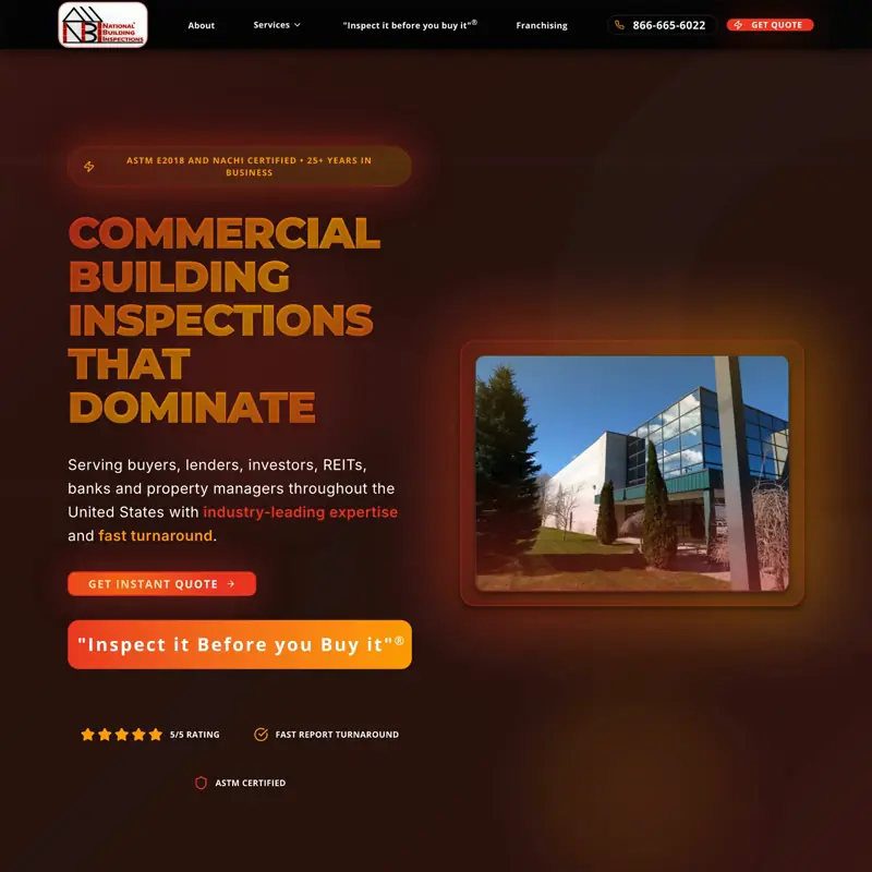 The National Building Inspections website, built by Northfolk