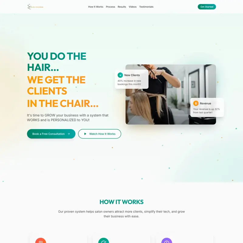 The Salon Concierge website, built by Northfolk