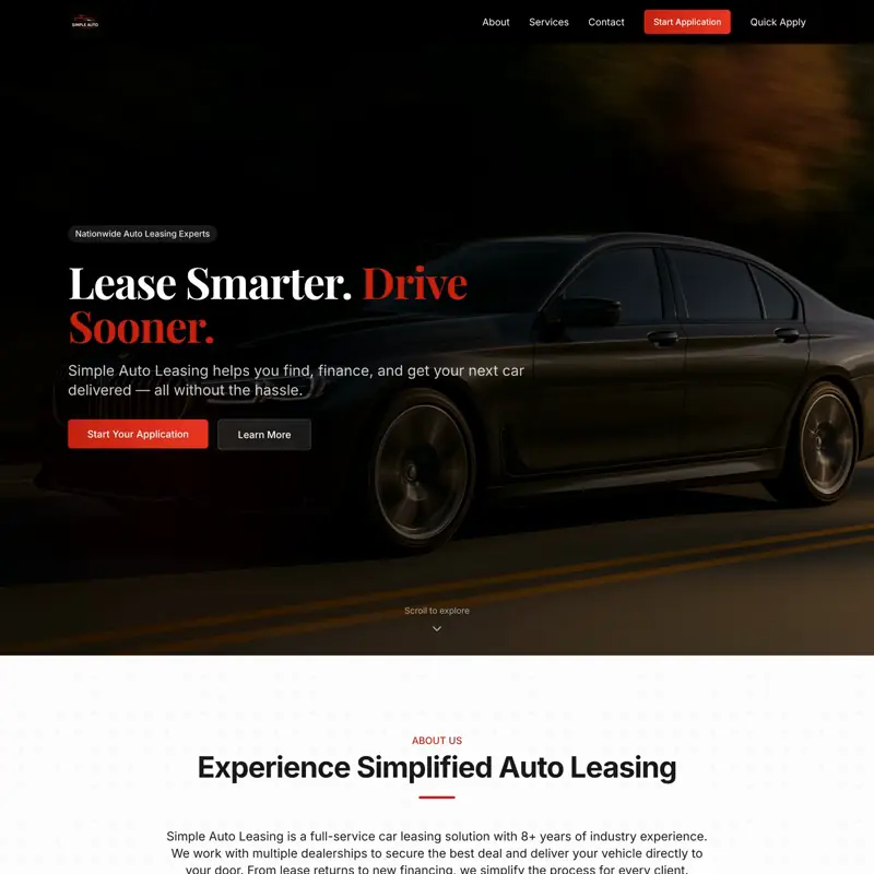 The Simple Auto Leasing website, built by Northfolk