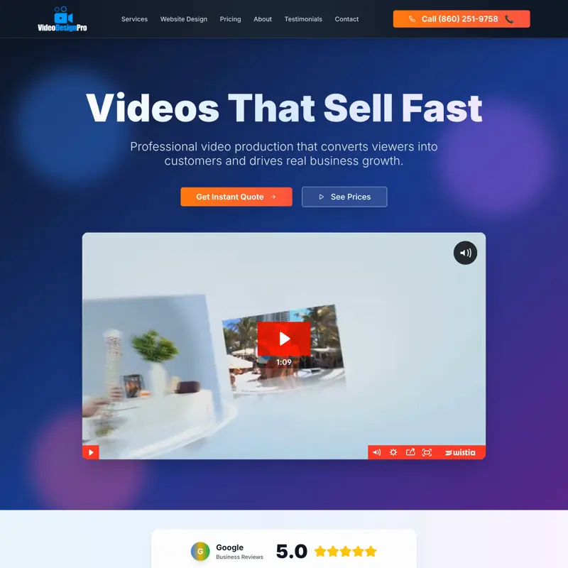 The Video Design Pro website, built by Northfolk