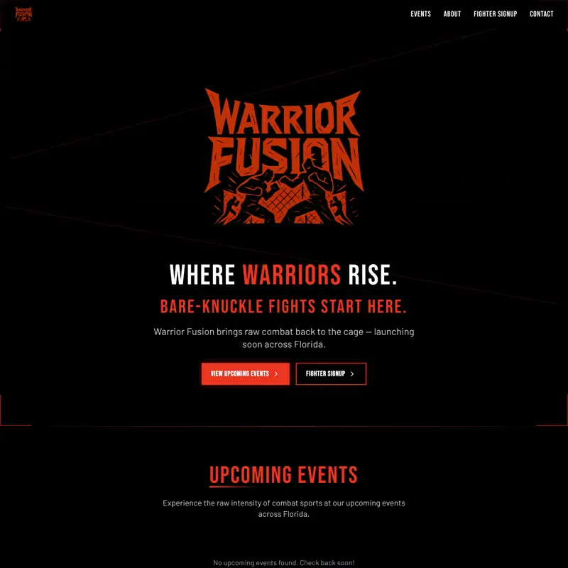 The Warrior Fusion website, built by Northfolk